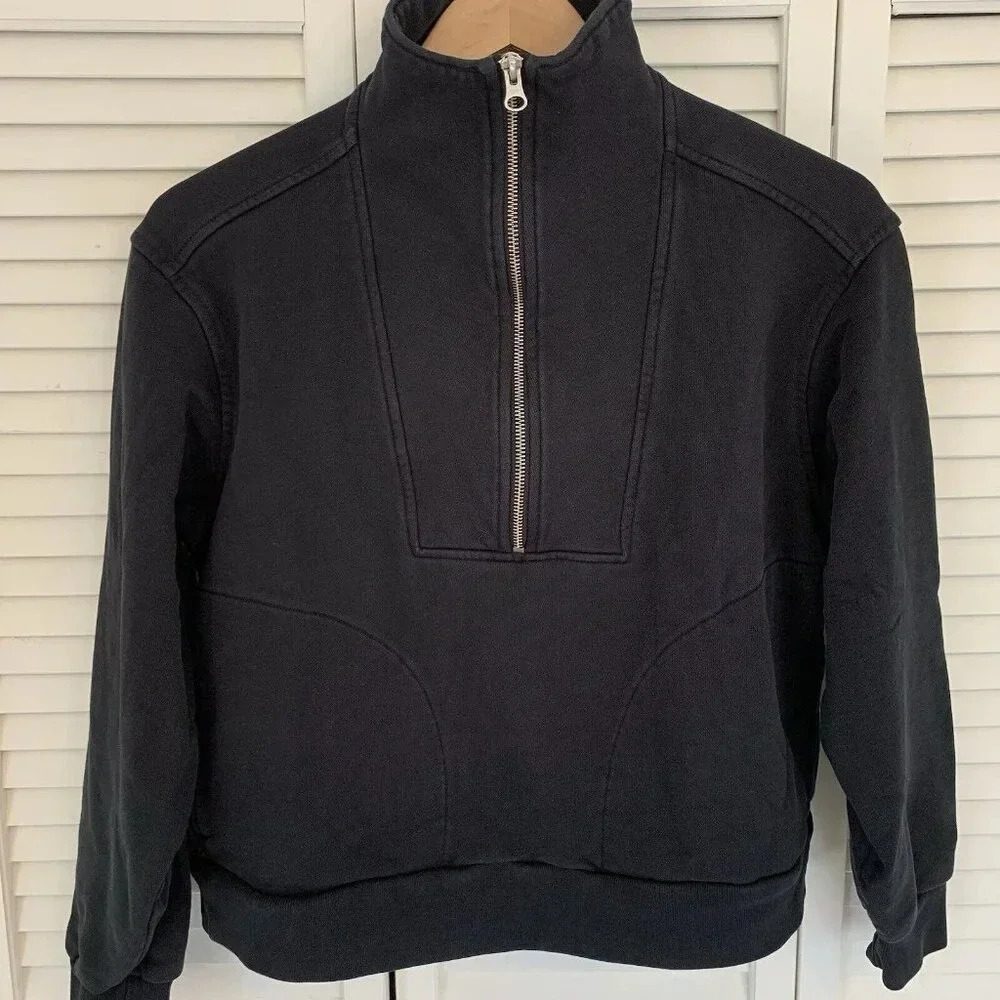 Everlane Sweatshirt Women S Black The Track Half Zip Pullover Cropped Athleisure